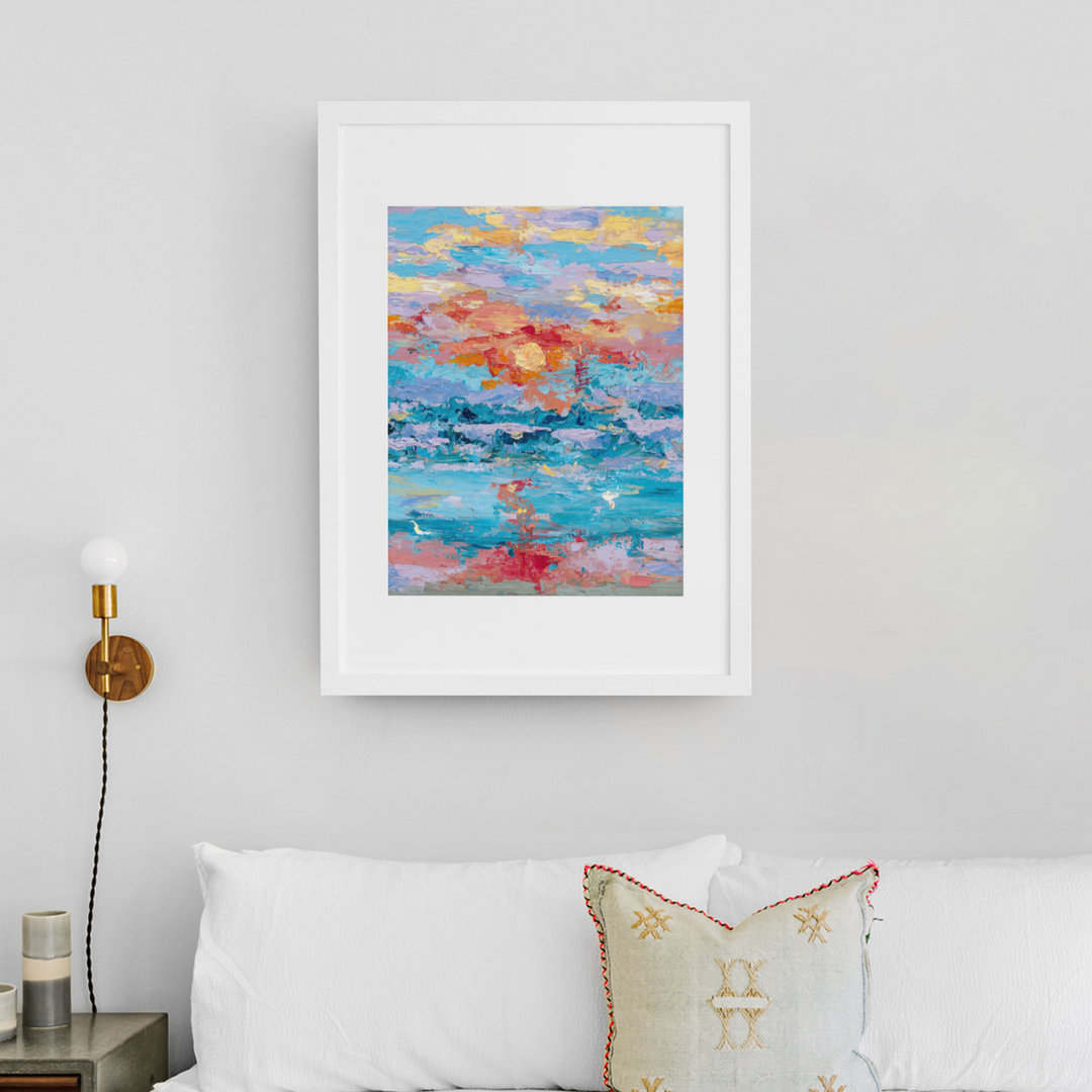 Artwork titled Colours of Sunshine:  Framed Colourful Print, Blue Abstract Artwork by Parisa Fine Arts