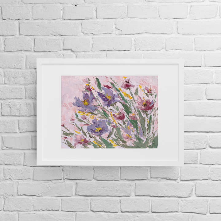 Artwork titled New Day: Framed Floral Print, Pink and Purple Impressionistic Artwork by Parisa Fine Arts