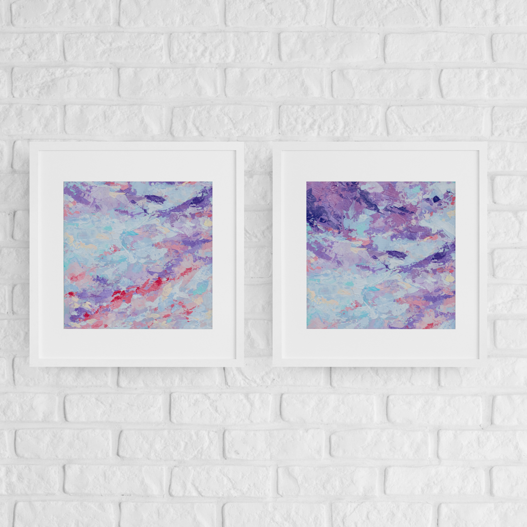 Artwork titled "Sunset Dream": Framed Abstract Lavender, Purple Print for Sale by Parisa Fine Arts