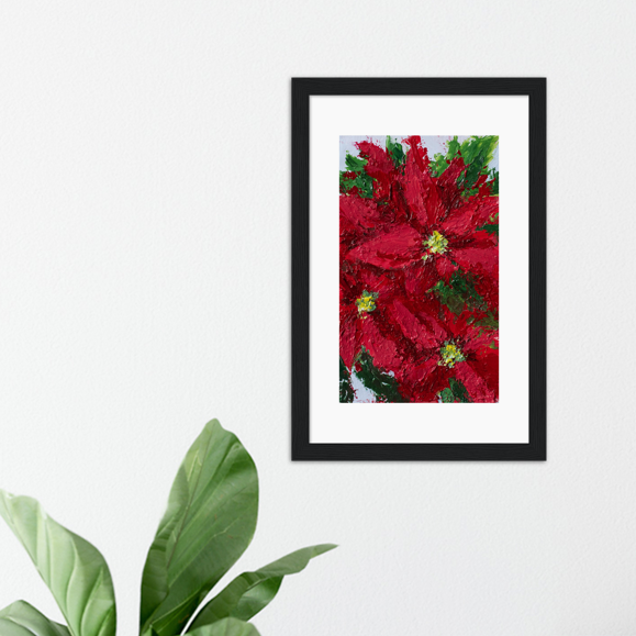 Poinsettia Textured Artwork | Framed Print by Parisa Fine Arts